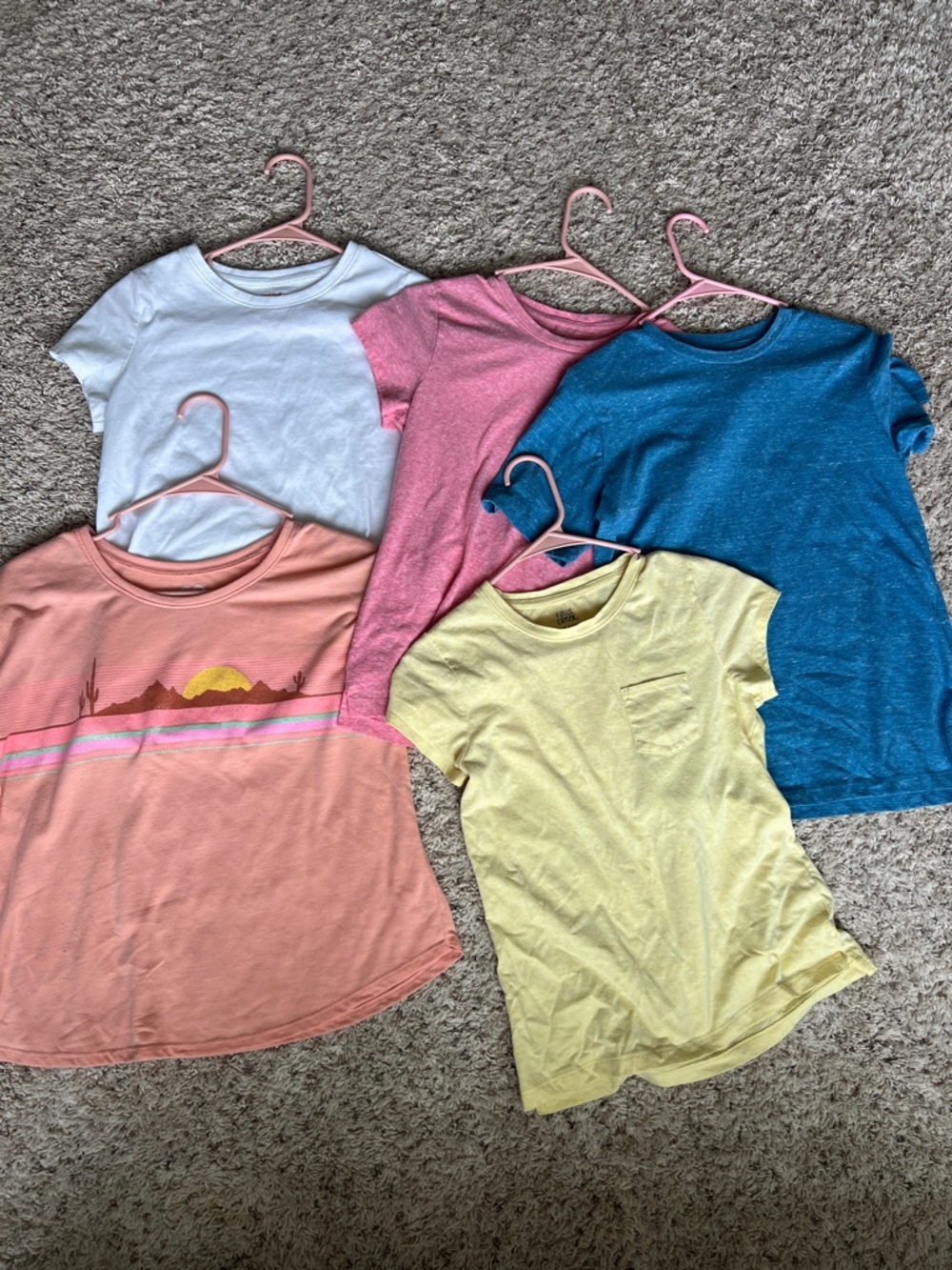 Kids Short Sleeve Tees - White, Pink, Blue, Peach & Yellow - Pack of 5 XL 14/16